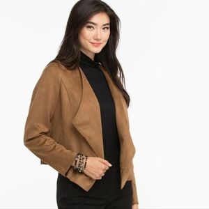 NWOT Small Ricki's Tobacco Brown Faux Suede Drape Front Jacket